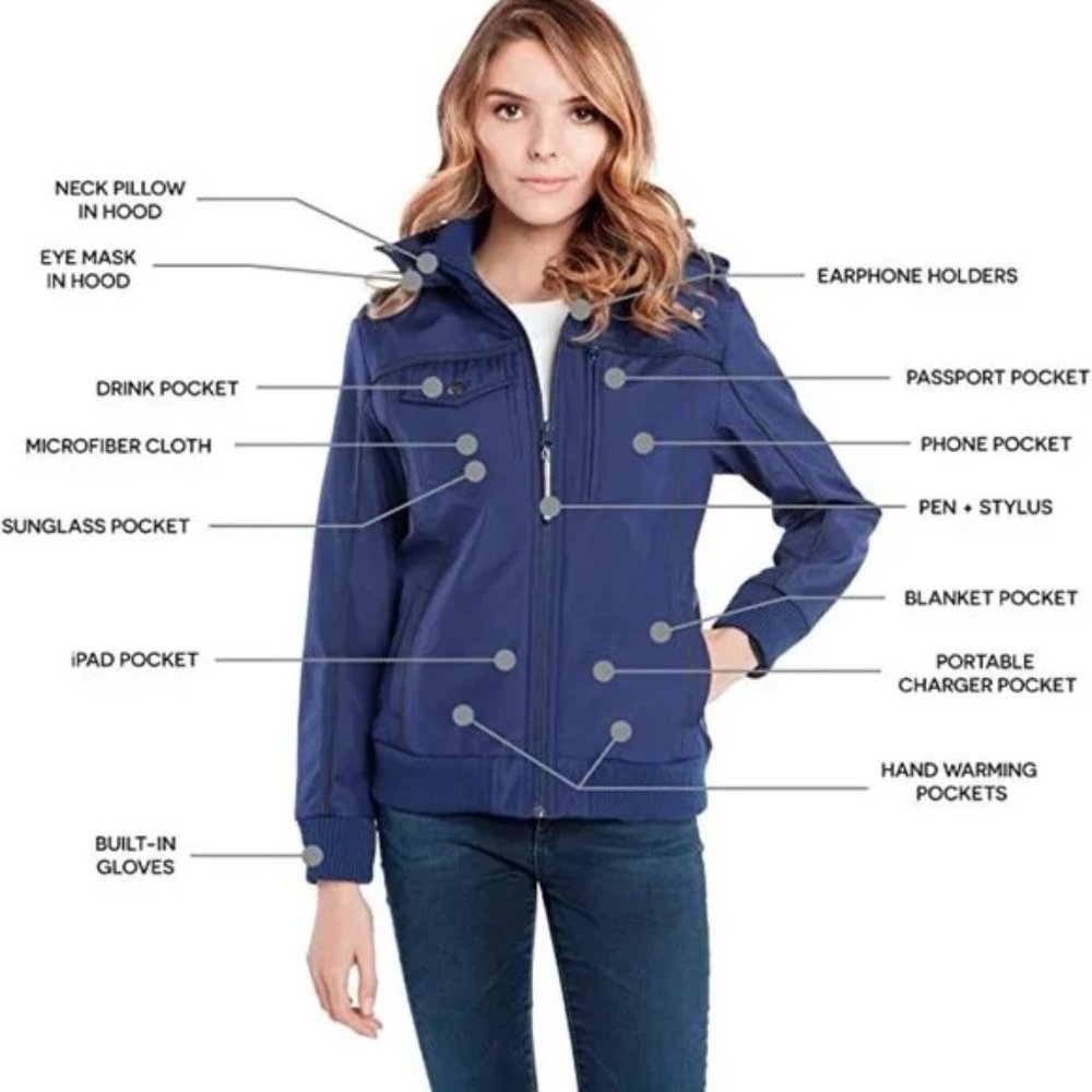 Baubax Women's Bomber Travel Jacket | Blue | Small
